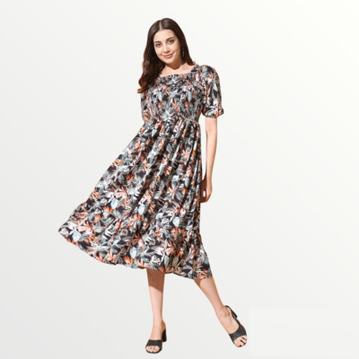 Jash Creation Women Fit and Flare Black Midi/Calf Length Dress