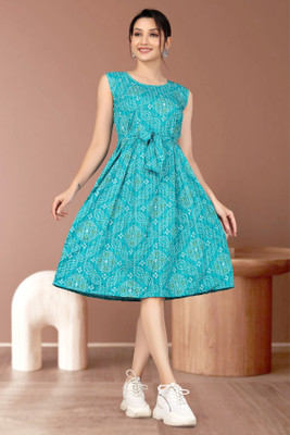 Lnfashionn Women A-line White, Blue, Yellow Knee Length Dress