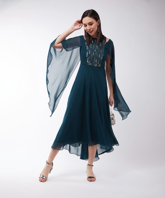 Dressberry Women High Low Blue Midi/Calf Length Dress