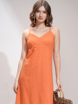 Tokyo Talkies Women A-line Orange Midi/Calf Length Dress