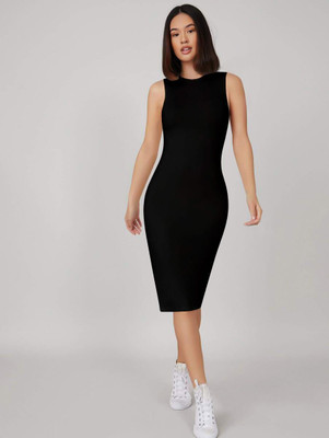 Toochki Women Bodycon Black Below Knee Dress