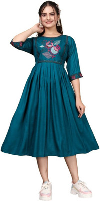 DICHIKA enterprise Women Fit and Flare Dark Green Midi/Calf Length Dress