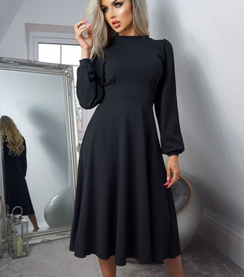 Fashion Street London Women Skater Black Below Knee Dress