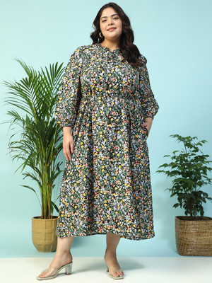 OXOLLOXO Women Fit and Flare Multicolor Maxi/Full Length Dress