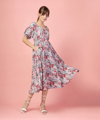 Oomph! Women Fit and Flare Multicolor Midi/Calf Length Dress