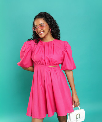 Tokyo Talkies Women Blouson Pink Above Knee/Mid Thigh Length Dress