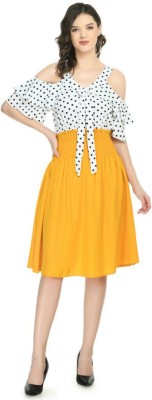 Be Open Women A-line Yellow, White, Black Dress