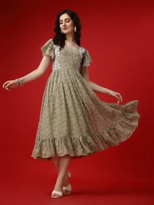 OSHO ENTERPRISE Women Fit and Flare Multicolor Knee Length Dress