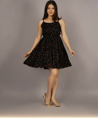 Bhawanaprint Women Tiered Black, Beige, Maroon Above Knee/Mid Thigh Length Dress