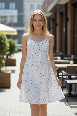 SS ENTERPRISE Women Layered White Above Knee/Mid Thigh Length Dress