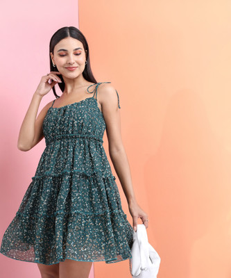 Tokyo Talkies Women Fit and Flare Green Above Knee/Mid Thigh Length Dress