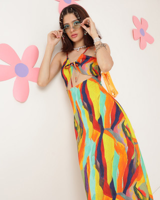 OTTAVIA Women Fit and Flare Multicolor Maxi/Full Length Dress