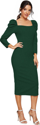 Trendz Creation Women Bodycon Green Below Knee Dress