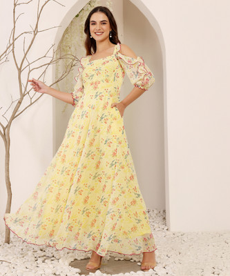 Miss Chase Women Maxi Yellow Full Length Dress