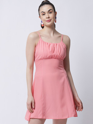 MARC LOUIS Women Fit and Flare Pink Above Knee/Mid Thigh Length Dress