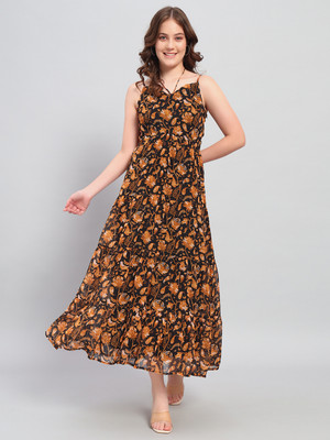 Deewa Women A-line Yellow Maxi/Full Length Dress
