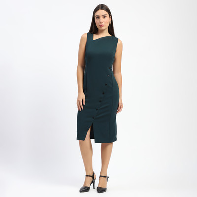 MADAME Women A-line Green Mini/Short Dress