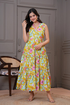 RD Fab Women Fit and Flare Multicolor Maxi/Full Length Dress