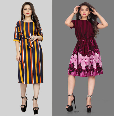 maruti fab Women Fit and Flare Yellow Knee Length Dress