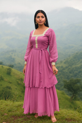 maanya Women Fit and Flare Purple Maxi/Full Length Dress