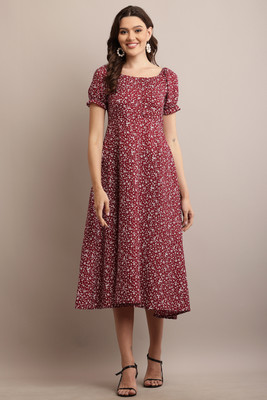 bright nex Women Fit and Flare Multicolor Below Knee Dress