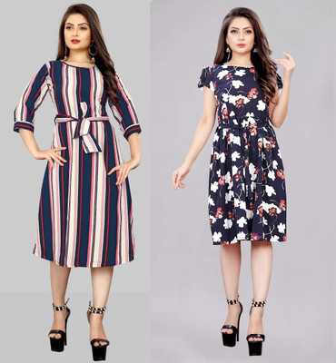 Modli 20 Fashion Women Fit and Flare Multicolor Below Knee Dress