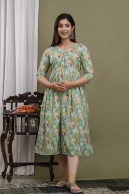 COTTON MULMUL STORE Women A-line Multicolor Midi/Calf Length Dress