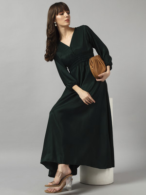 Jash Creation Women Fit and Flare Green Midi/Calf Length Dress
