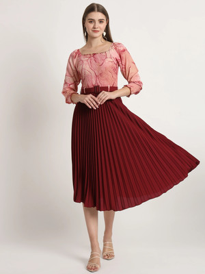 ZWERLON Women A-line Maroon, Purple Midi/Calf Length Dress