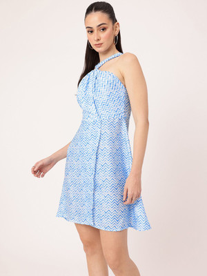 Dressberry Women Fit and Flare Blue Above Knee/Mid Thigh Length Dress