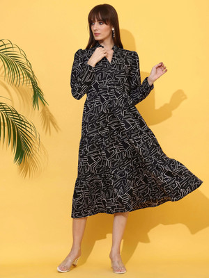 Sheetal Accociates Women Fit and Flare Black Below Knee Dress