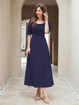 R B Jari Women A-line Dark Blue Maxi/Full Length Dress