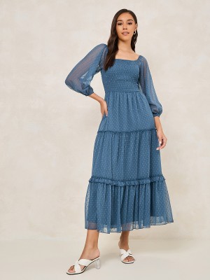 Styli Women Tiered Blue Dress