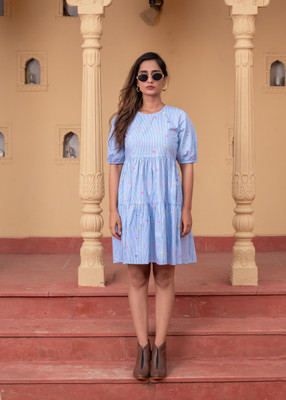 Juniper Women Fit and Flare Blue Above Knee/Mid Thigh Length Dress