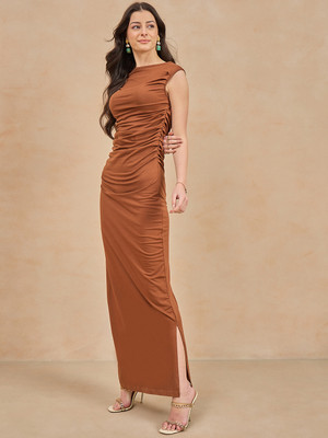 COLOR CAPITAL Women Bodycon Brown Maxi/Full Length Dress