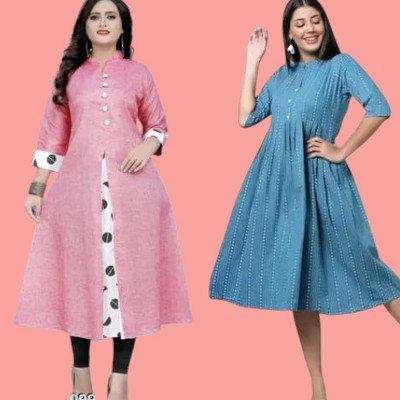 Rangrasiya Creation Women Printed A-line Kurta(Pink, Light Blue)