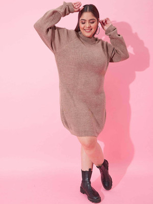 CURVY STREET Women Peplum Beige Knee Length Dress