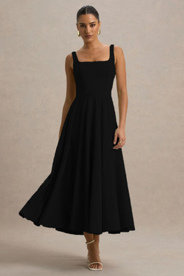 METRONAUT Women A-line Black Midi/Calf Length Dress