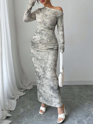 OUTZIDR Women Bodycon Beige Ankle Length Dress