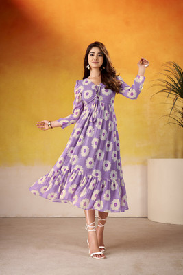 LookNbook art Women Ethnic Dress Purple Midi/Calf Length Dress