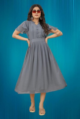 rajni rayon Women Fit and Flare Grey Dress