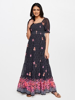 GLOBAL DESI Women Tiered Black Dress