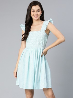 OXOLLOXO Women Fit and Flare Light Blue Dress