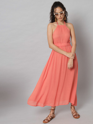 Emeros Women Gathered Pink Midi/Calf Length Dress