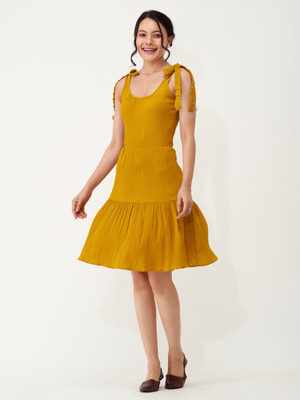 AASK Women Fit and Flare Yellow Knee Length Dress