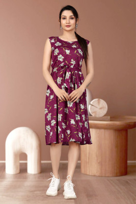 Lnfashionn Women A-line Purple Knee Length Dress