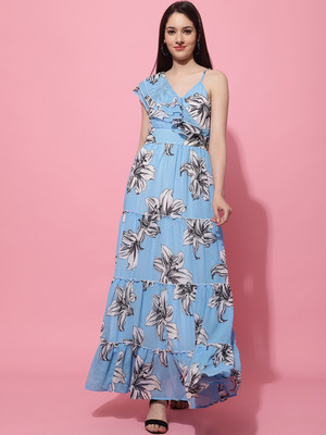 Jakanary Women A-line Multicolor Maxi/Full Length Dress