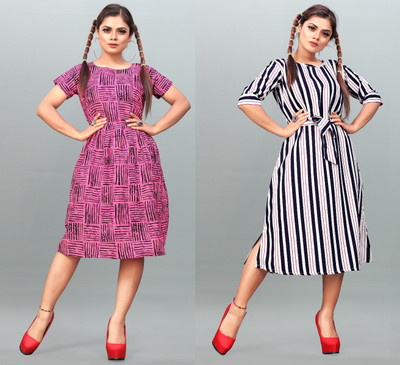 maruti fab Women Fit and Flare Pink Below Knee Dress