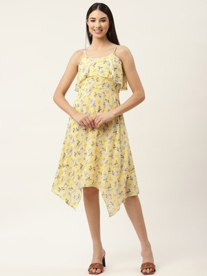 Moda Rapido Women Asymmetric Yellow Midi/Calf Length Dress