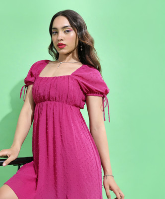 Tokyo Talkies Women Fit and Flare Pink Mini/Short Dress